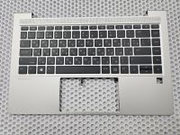 Верхняя часть корпуса (топкейс) с клавиатурой для HP ProBook 440 G8 серебро (для версии со сканером отпечатка пальца)