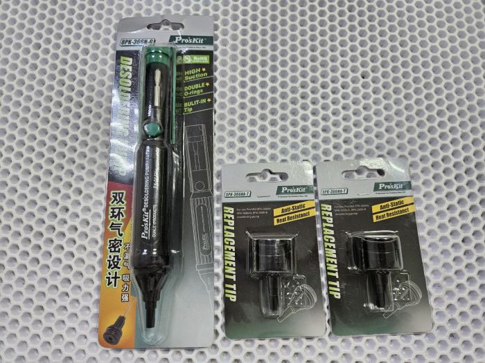 Оловоотсос ProsKit 8PK-366N с комплектом насадок