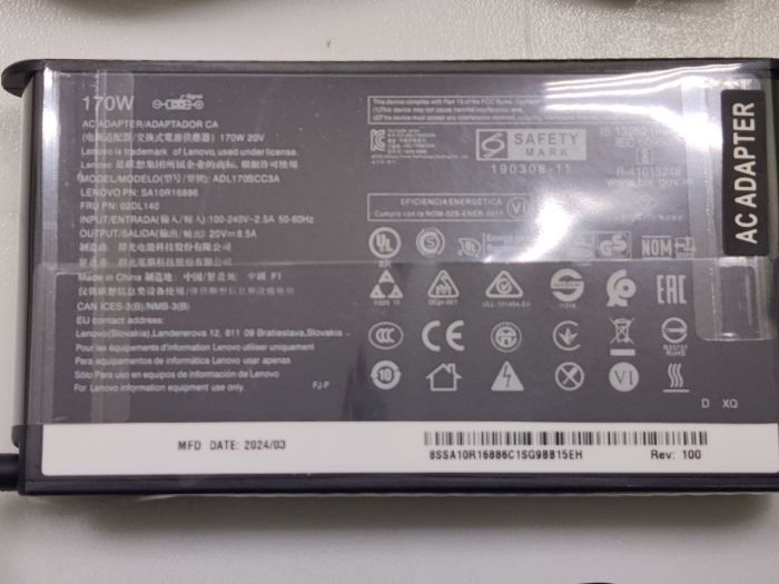 Блок питания, зарядное устройство для Lenovo 20v 8.5A 170W прямоугольный разъем