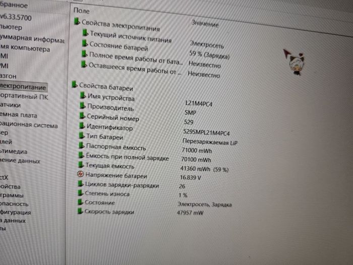 Аккумулятор L21M4PC4 для Lenovo IdeaPad Gaming 3 16IAH7, ориг, бу, износ 1%